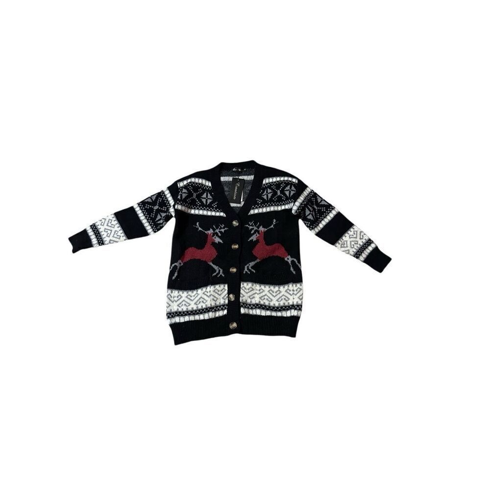 Creation black winter soft reindeer wool blend cardigan M new